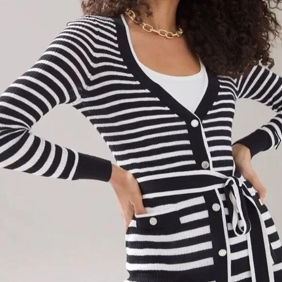 White House Black Market Women's Striped Long Cardigan Sweater Size S - Picture 4 of 7